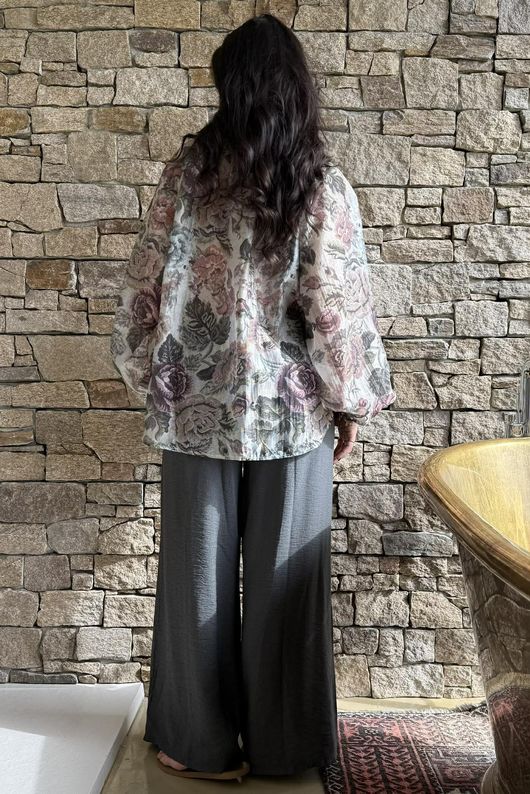 Country Garden Chintz Blouse Charcoal